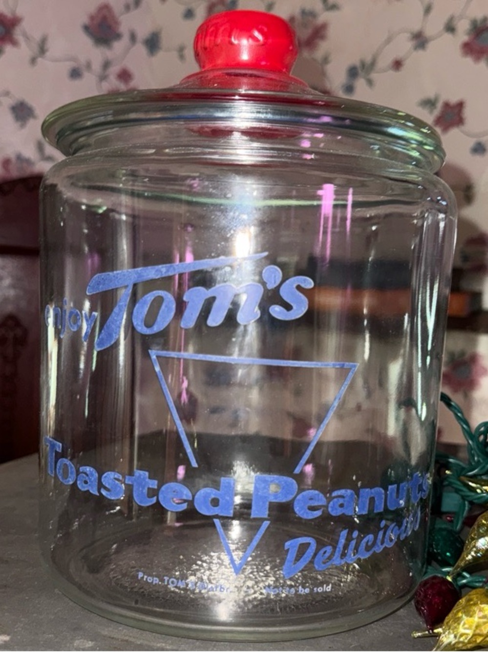 RARE Vintage Tom’s Toasted Peanuts Glass Jar with Red Lid
